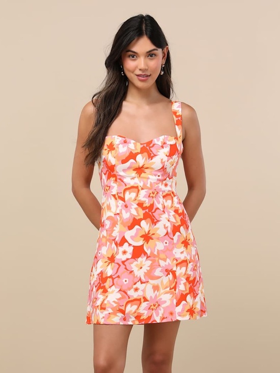 Lulus Dresses & Skirts - LULU'S Ashlea Orange Floral
Sweetheart Mini Dress